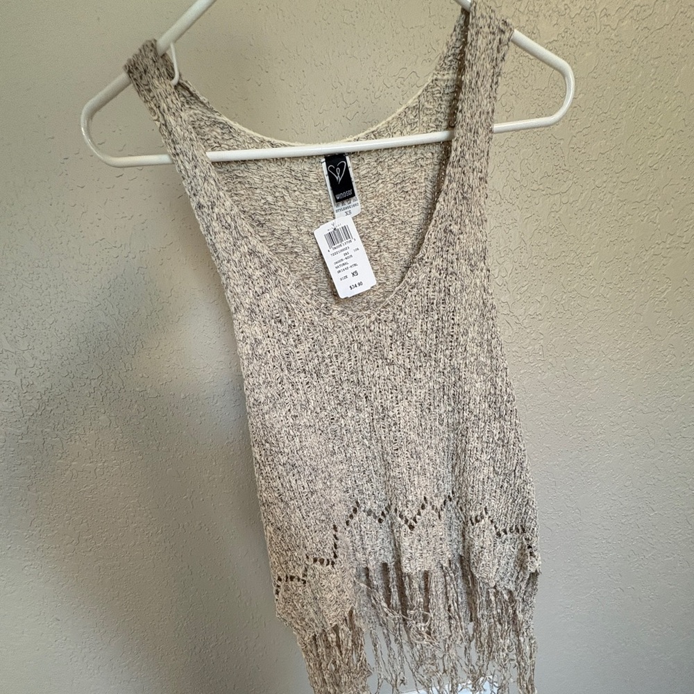 Windsor XS Knit Fringe Tank Top Sweater Natural Beige Boho NWT $34.90